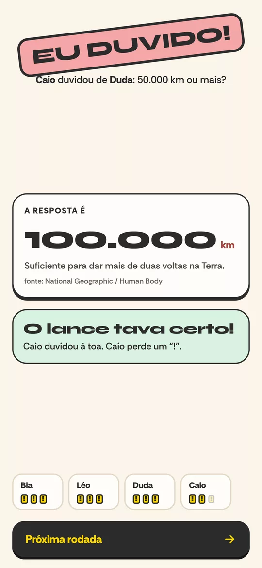 Revelação da resposta depois do Eu duvido
